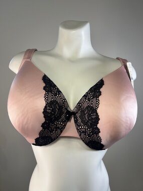 Cacique Blush Pink Underwire Bra with Black Lace Overlay 40DDD